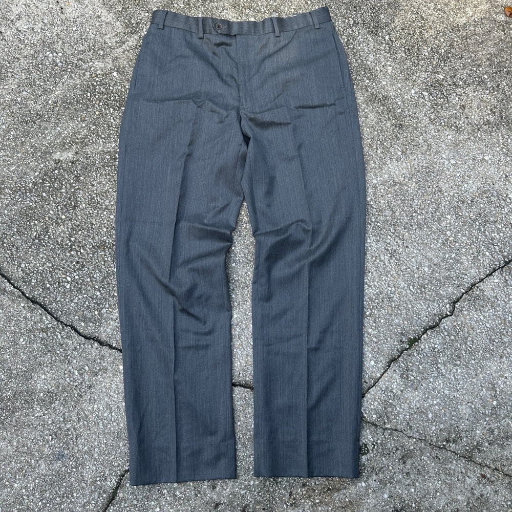 Brooks Brothers 346 Mens Wool Dress Pants 35x32 Charcoal Gray Flat Front Pant
